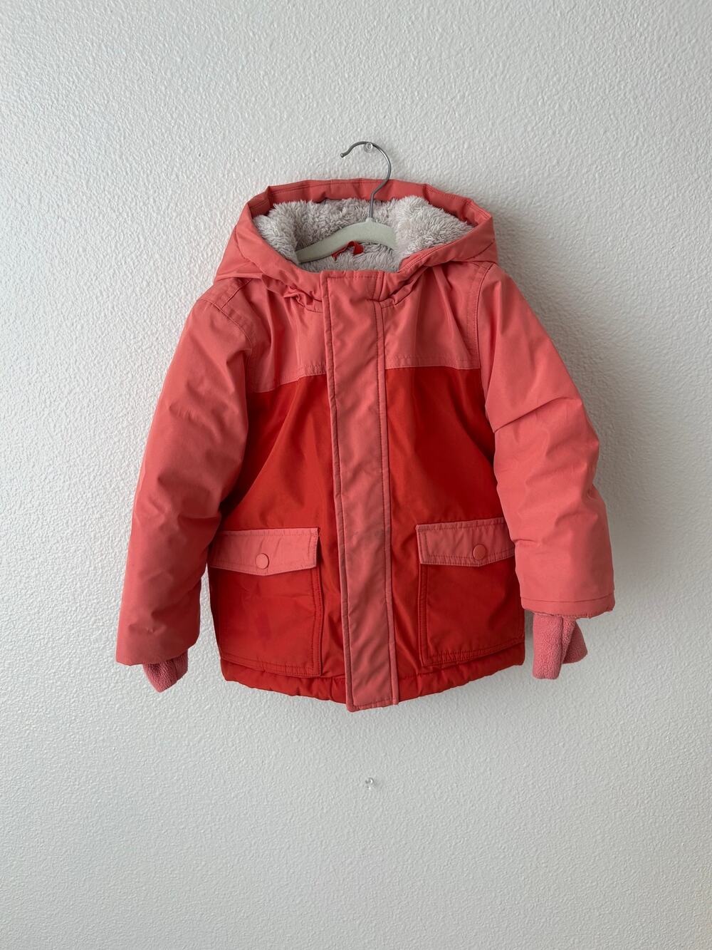 Cat & Jack Toddler Girls 3T Coral Pink Sherpa Lined Hooded Winter Parka Coat